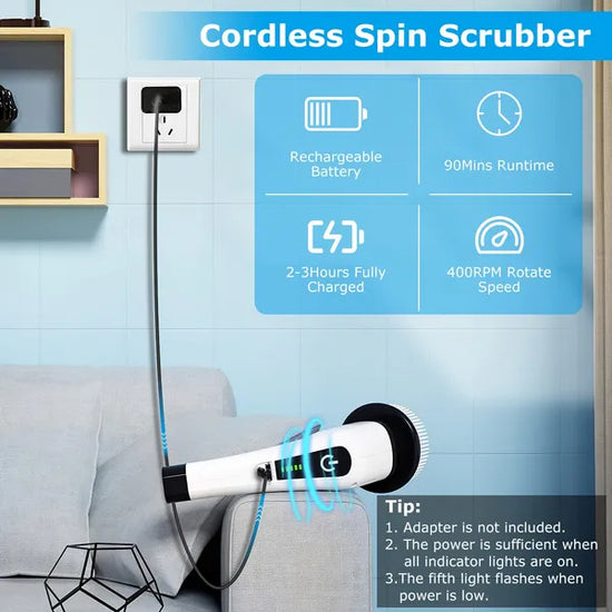 Electric Spin Scrubber Cordless Cleaning Brush Extendable With 8 Replaceable Heads 2 Speed Adjustable Extension Arm Bathroom Tub Tile Floor