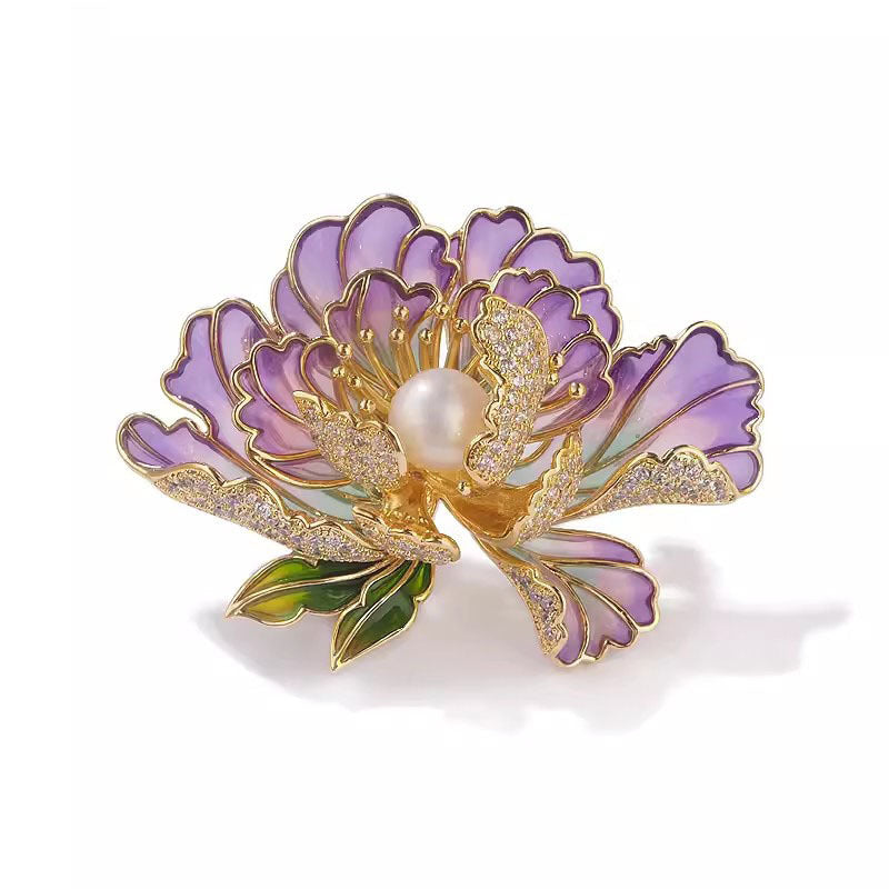 High-end Women's Exquisite Chinese-style Pearl Ornament Peony Brooch