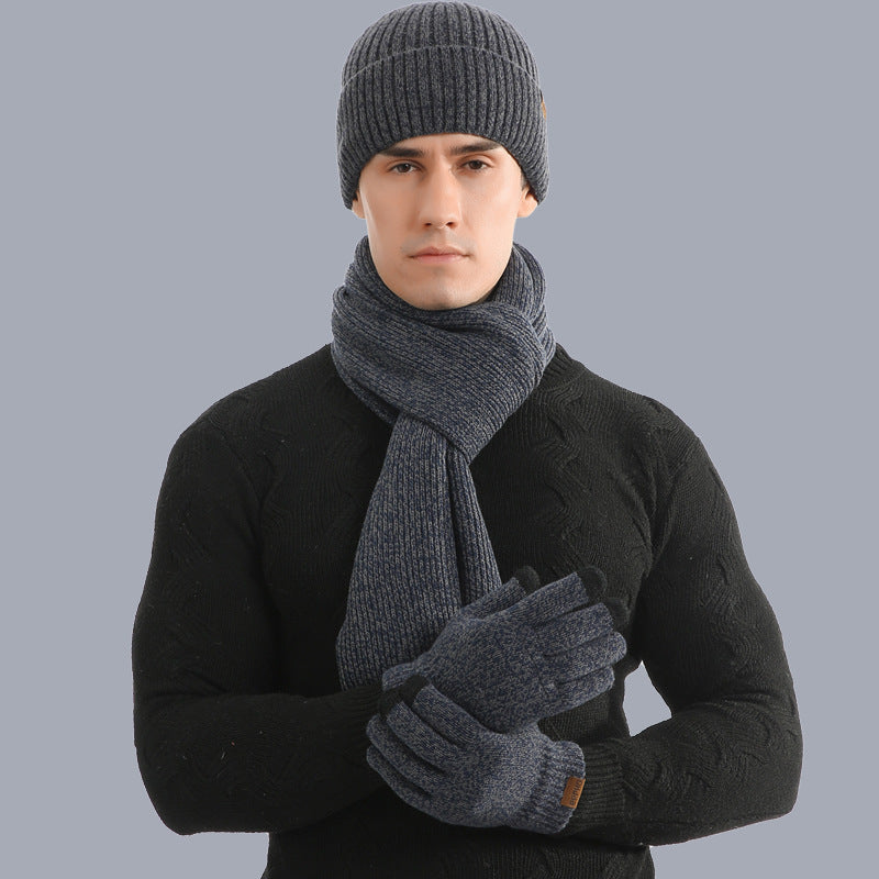 Thermal Knitting Hat Scarf And Gloves Three-piece Set