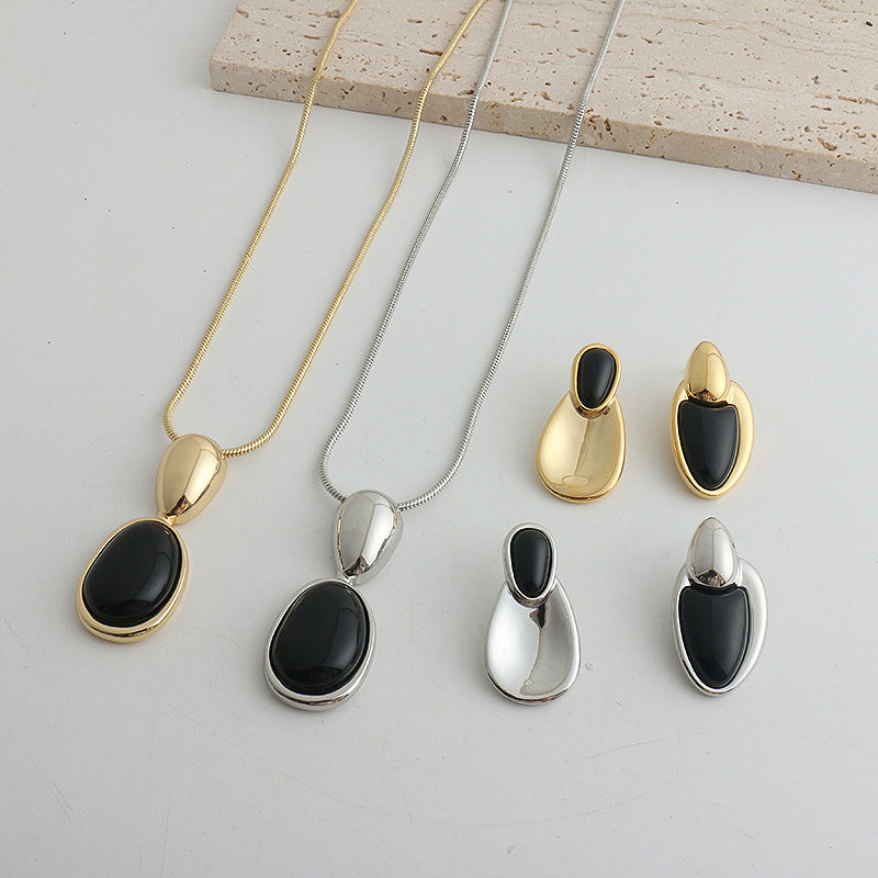 New Chinese Style Accessories Irregular Stitching Black Onyx Necklace Women