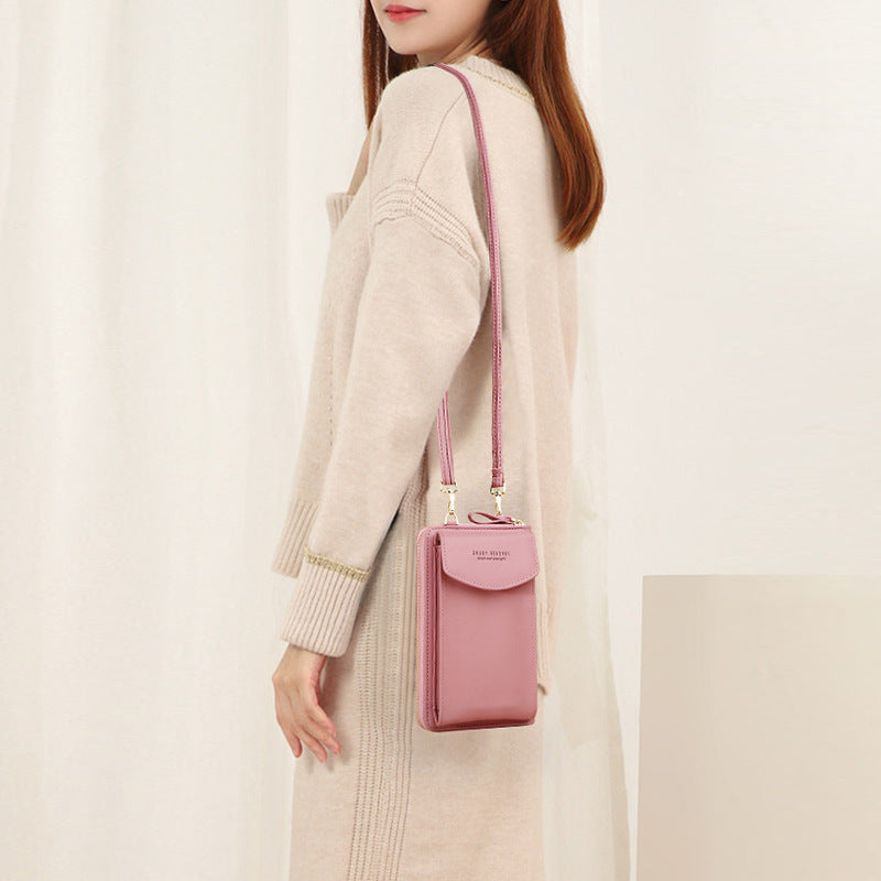 Solid Color Vertical Crossbody Phone Versatile Women's Zip Wallet