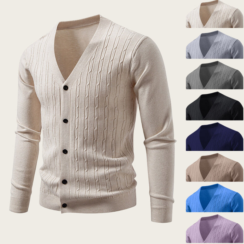 Men's Casual Knit Fashion Cable Loose V-Neck Cardigan Sweater Coat