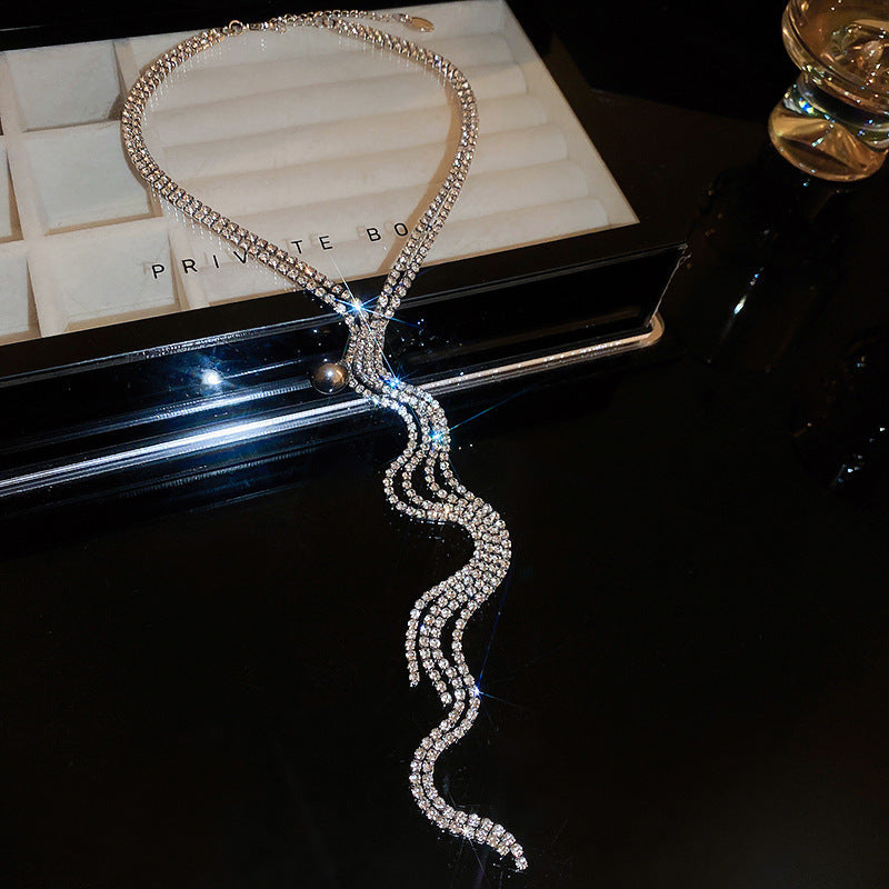 Diamond Flower Tassel Necklace Light Luxury High-grade Sweater Chain