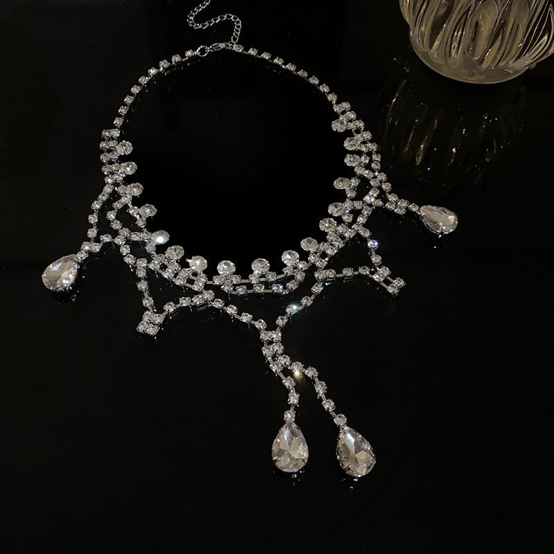 Diamond Flower Tassel Necklace Light Luxury High-grade Sweater Chain