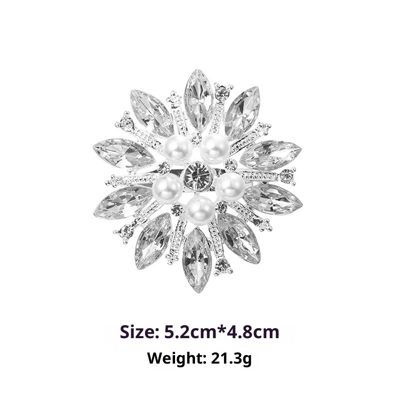 Minimalist Pearl Floral Brooch With Diamond Flower Accessory Pin