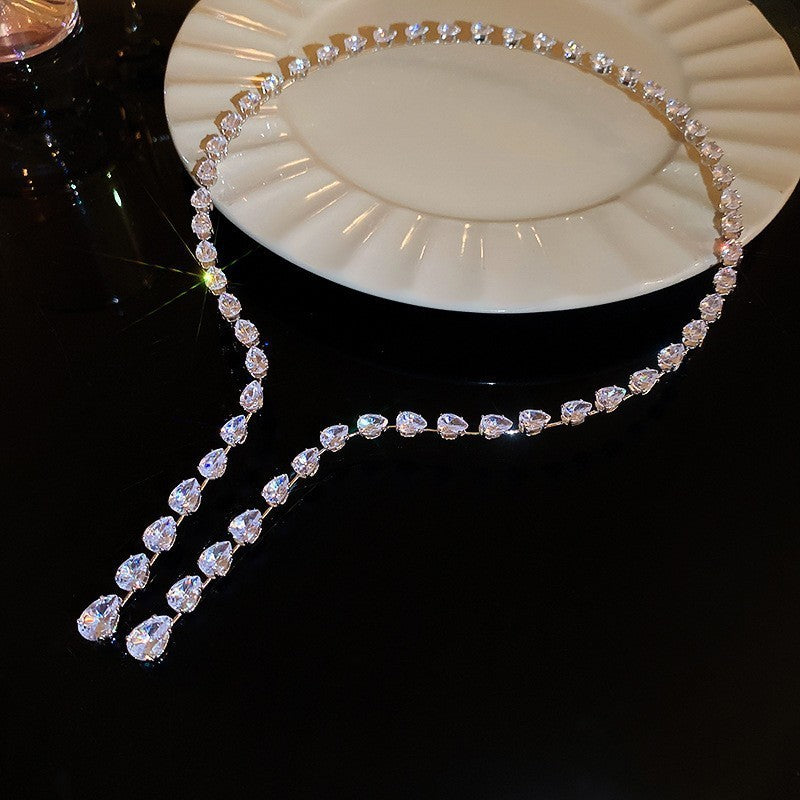 Diamond Flower Tassel Necklace Light Luxury High-grade Sweater Chain