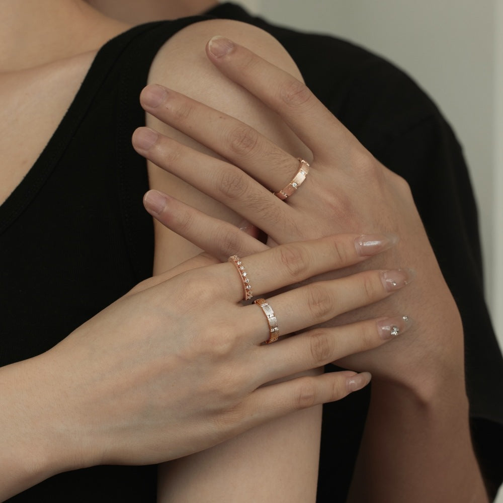 S925 Sterling Silver Men And Women Couple Rings Personality Fashion Round Zirconium Gang Drill Slim Ring Simple All-match