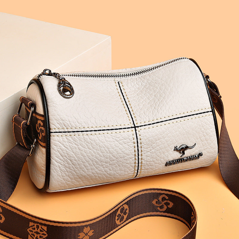 Casual Stitched Genuine Leather Women's Shoulder Bag