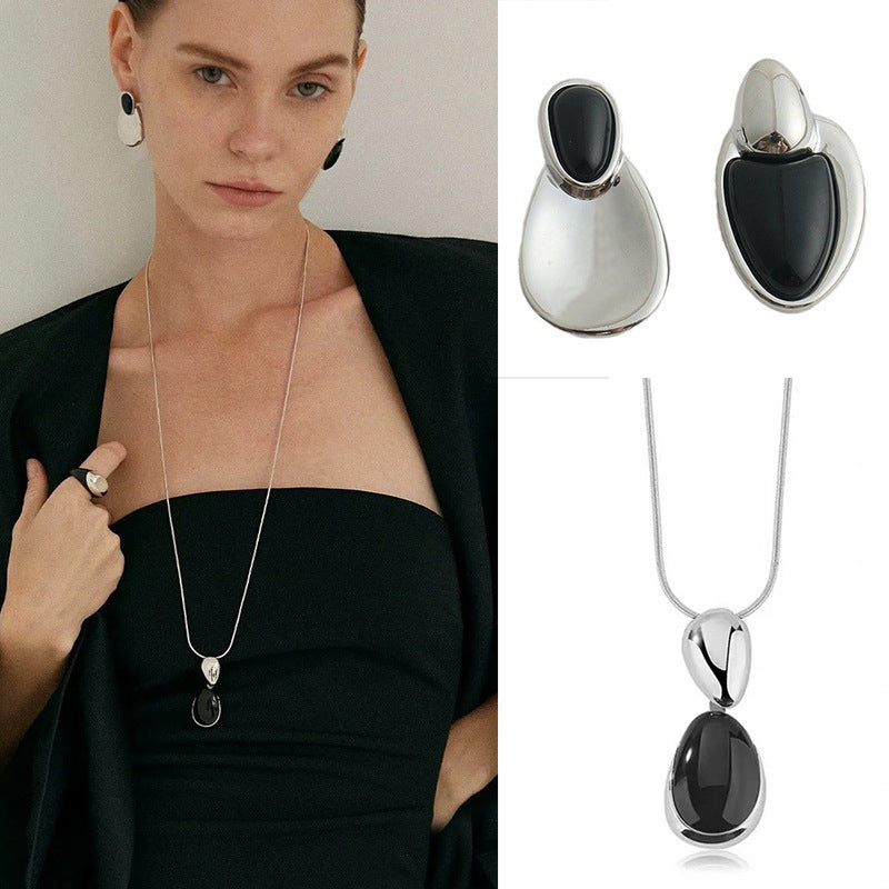 New Chinese Style Accessories Irregular Stitching Black Onyx Necklace Women