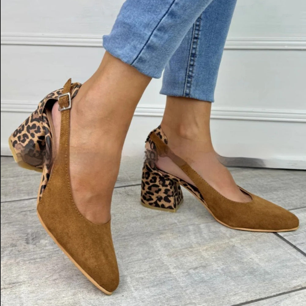 Pointed Suede Leopard Print Toe-loop Sandals