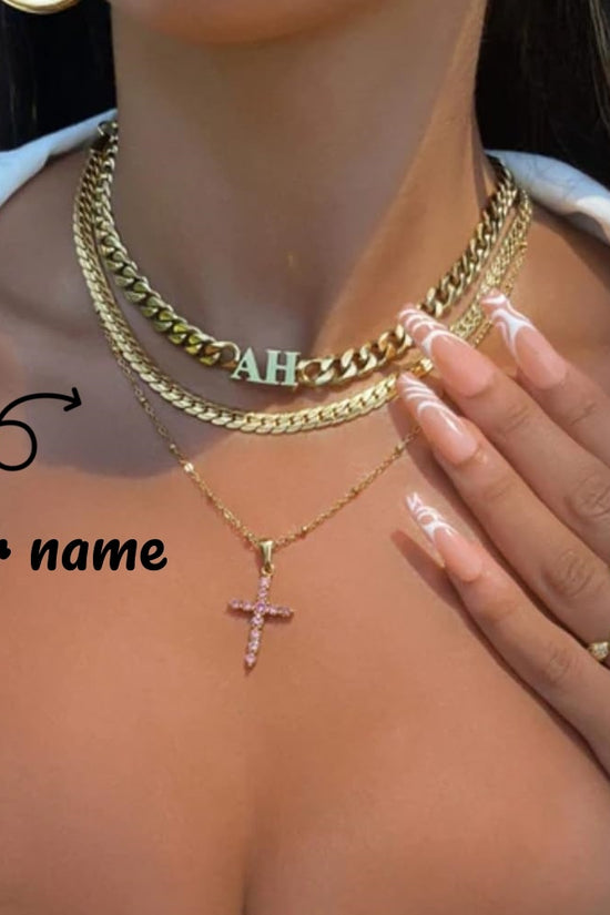 Creative Custom Letter English Name Necklace Stainless Steel  Choker Necklace Personalized Cuban Chain Christmas Gifts