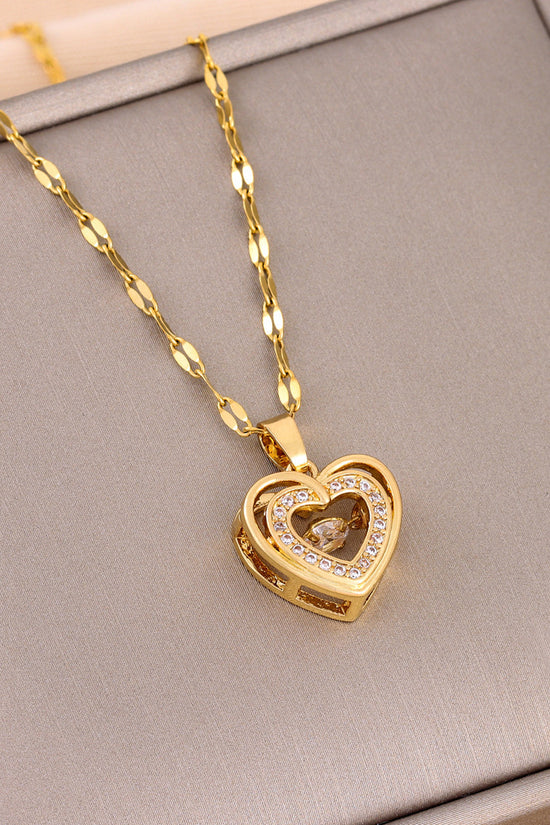 Double-layer Love Necklace With Rhinestones Titanium Steel Pendant Fashion Jewelry Woman Valentines Day Gift