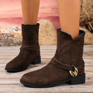 Casual Metal Buckle Slip-on Women's Martin Boots