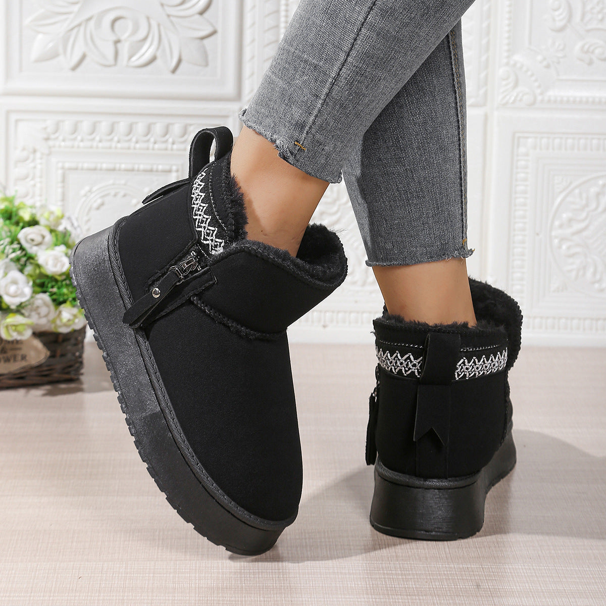 Side Zipper Thick Sole Height Increasing Snow Boots For Women