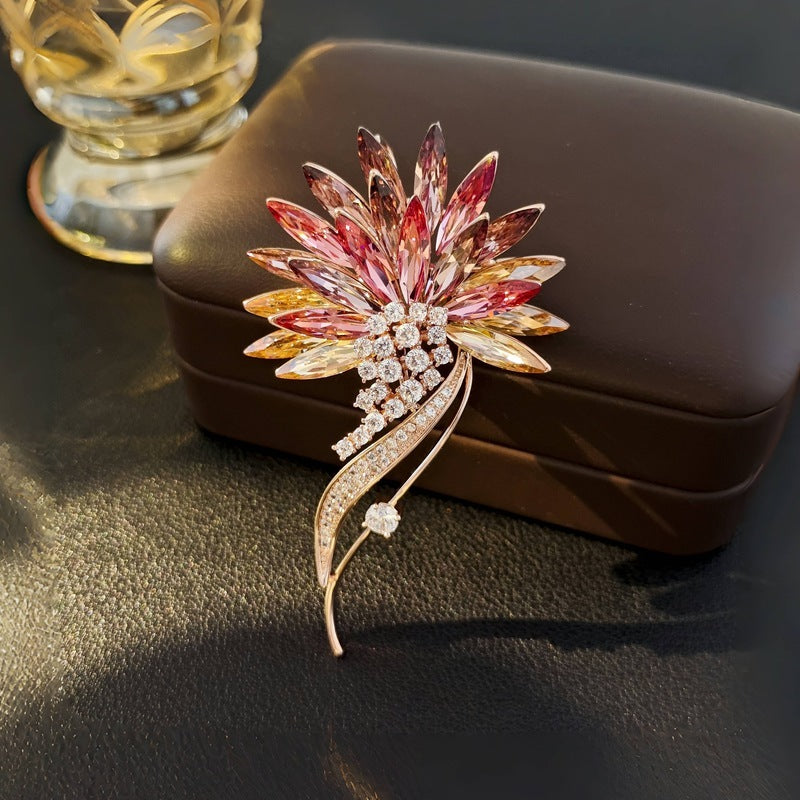 Flower Brooch Women Crystal Diamond Brooch Clothing Accessories