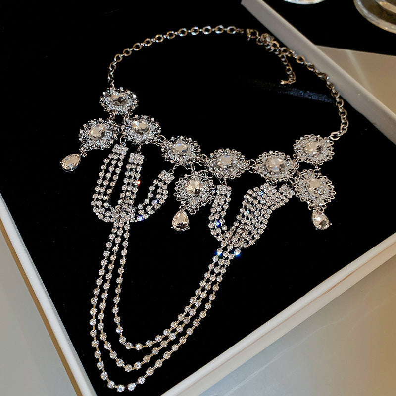 Diamond Flower Tassel Necklace Light Luxury High-grade Sweater Chain