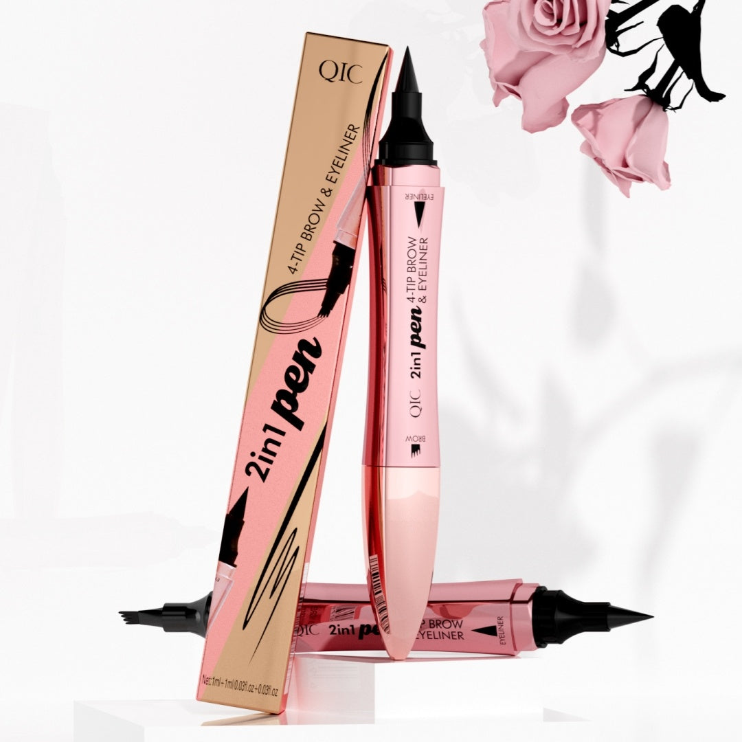 Double-headed 3D Micro-carved Liquid Four-fork Eyebrow Pencil Eyeliner 2-in-one Dual-purpose Eye