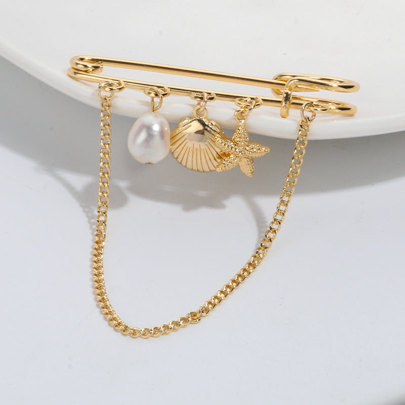 Retro Metal Chain Tassel Brooch Women