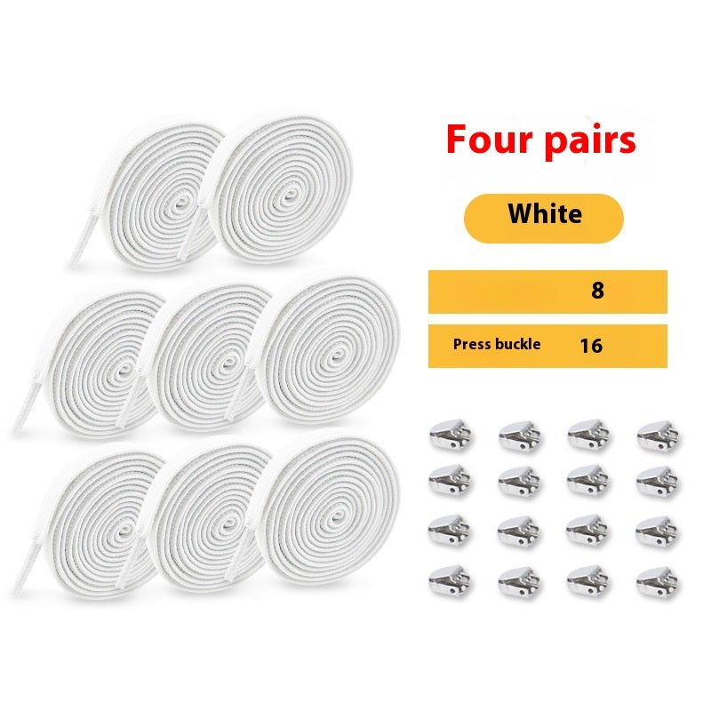 Shoelace For Lazy People Lace-free Rope Elastic Children's Flat Buckle Tie-free White Shoes Men's And Women's Fixed White
