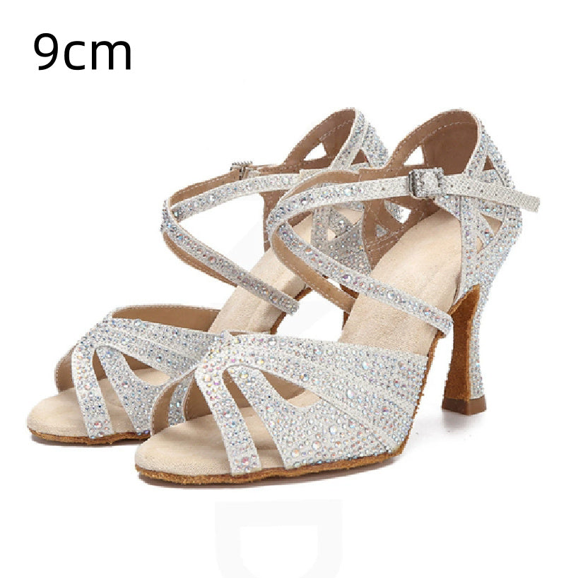 Latin Dance Shoes Hot Drilling Full Drilling Middle Heel