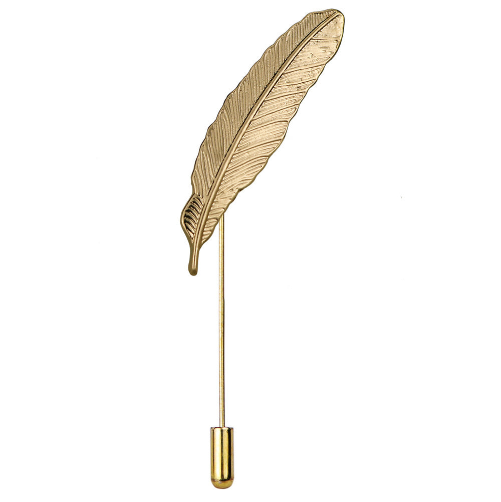 Men's Feather Brooch Academic Style Boutonniere Suit Leaf