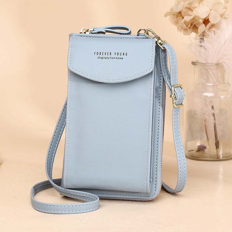Solid Color Vertical Crossbody Phone Versatile Women's Zip Wallet