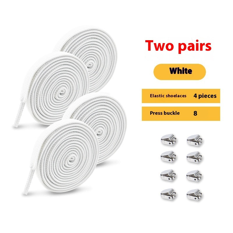 Shoelace For Lazy People Lace-free Rope Elastic Children's Flat Buckle Tie-free White Shoes Men's And Women's Fixed White