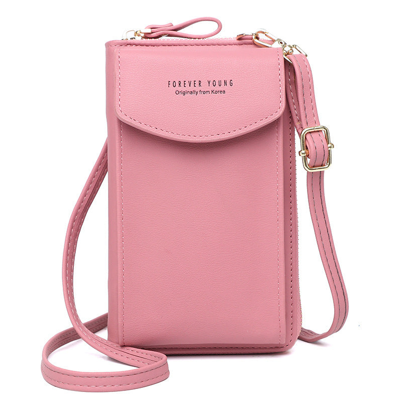 Solid Color Vertical Crossbody Phone Versatile Women's Zip Wallet