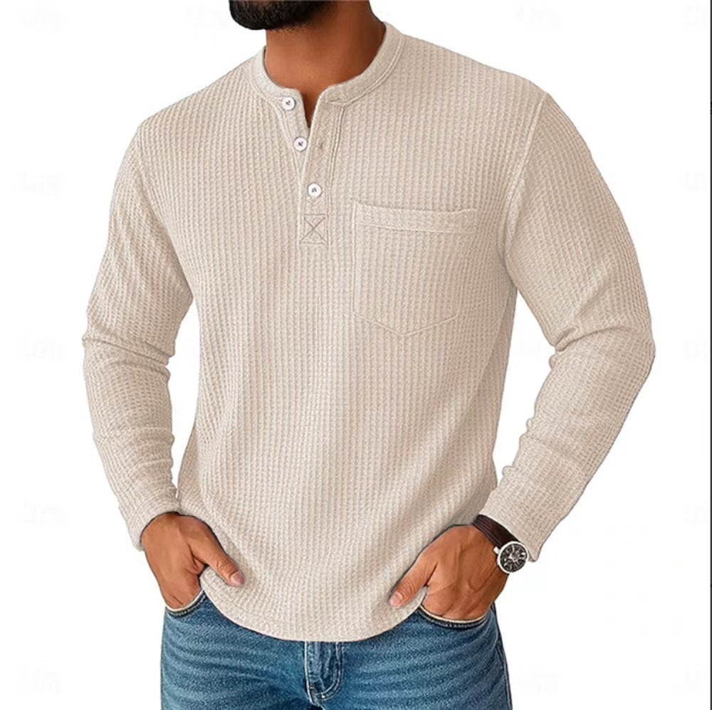 Long Sleeve Henley Shirt Long Sleeve Collar Button Men's Casual Jacket