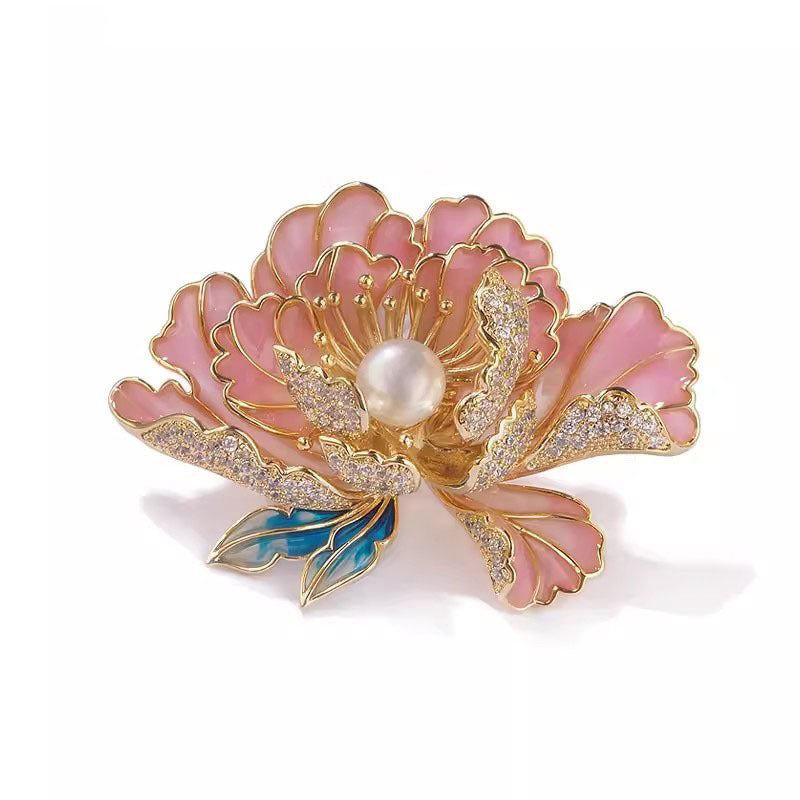 High-end Women's Exquisite Chinese-style Pearl Ornament Peony Brooch