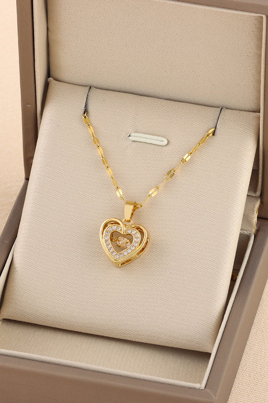 Double-layer Love Necklace With Rhinestones Titanium Steel Pendant Fashion Jewelry Woman Valentines Day Gift