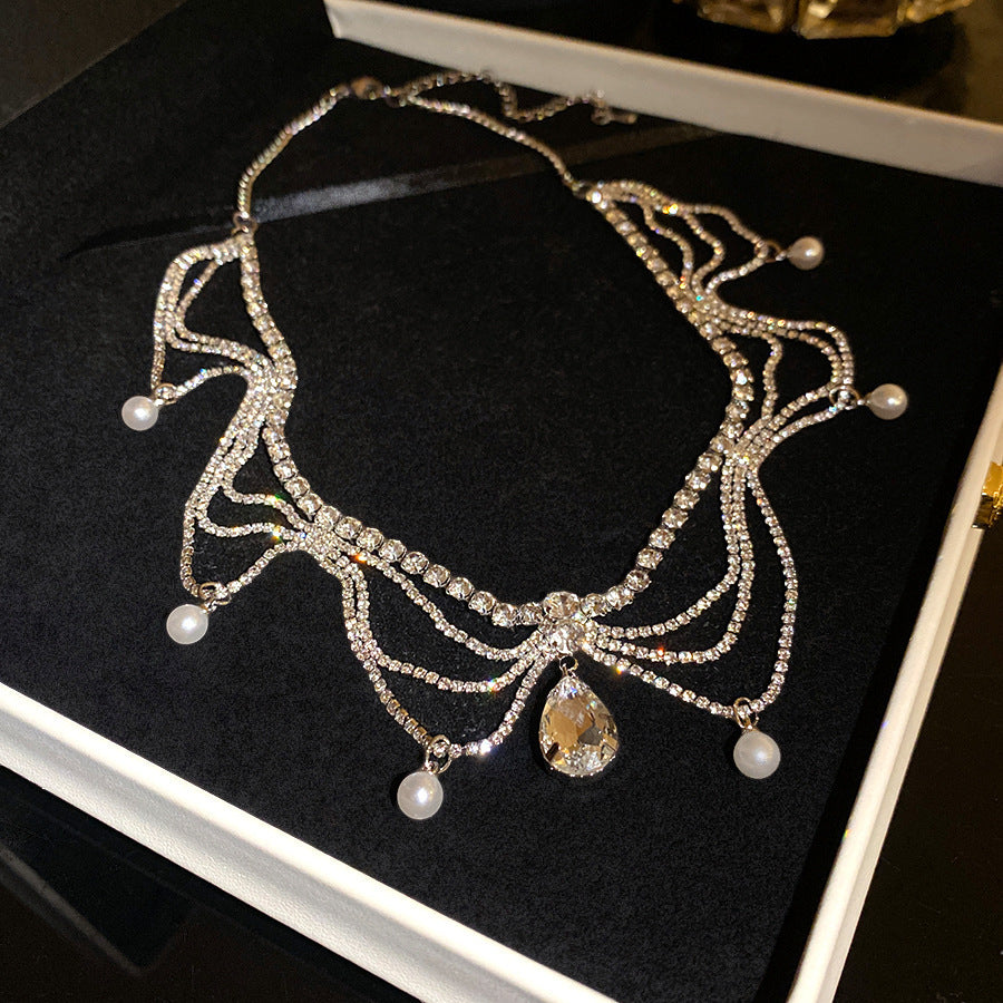 Diamond Flower Tassel Necklace Light Luxury High-grade Sweater Chain