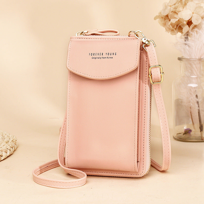 Solid Color Vertical Crossbody Phone Versatile Women's Zip Wallet