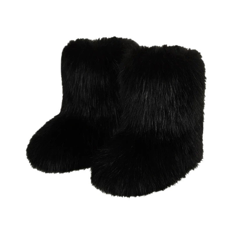 European And American Imitation Raccoon Fur Winter Warm Mid-calf Women's Shoes