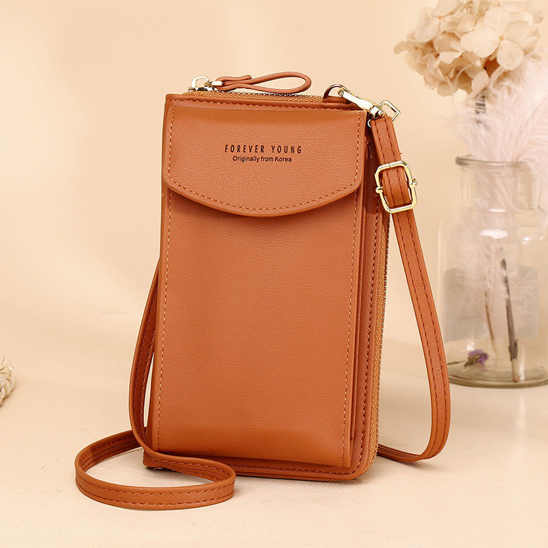 Solid Color Vertical Crossbody Phone Versatile Women's Zip Wallet