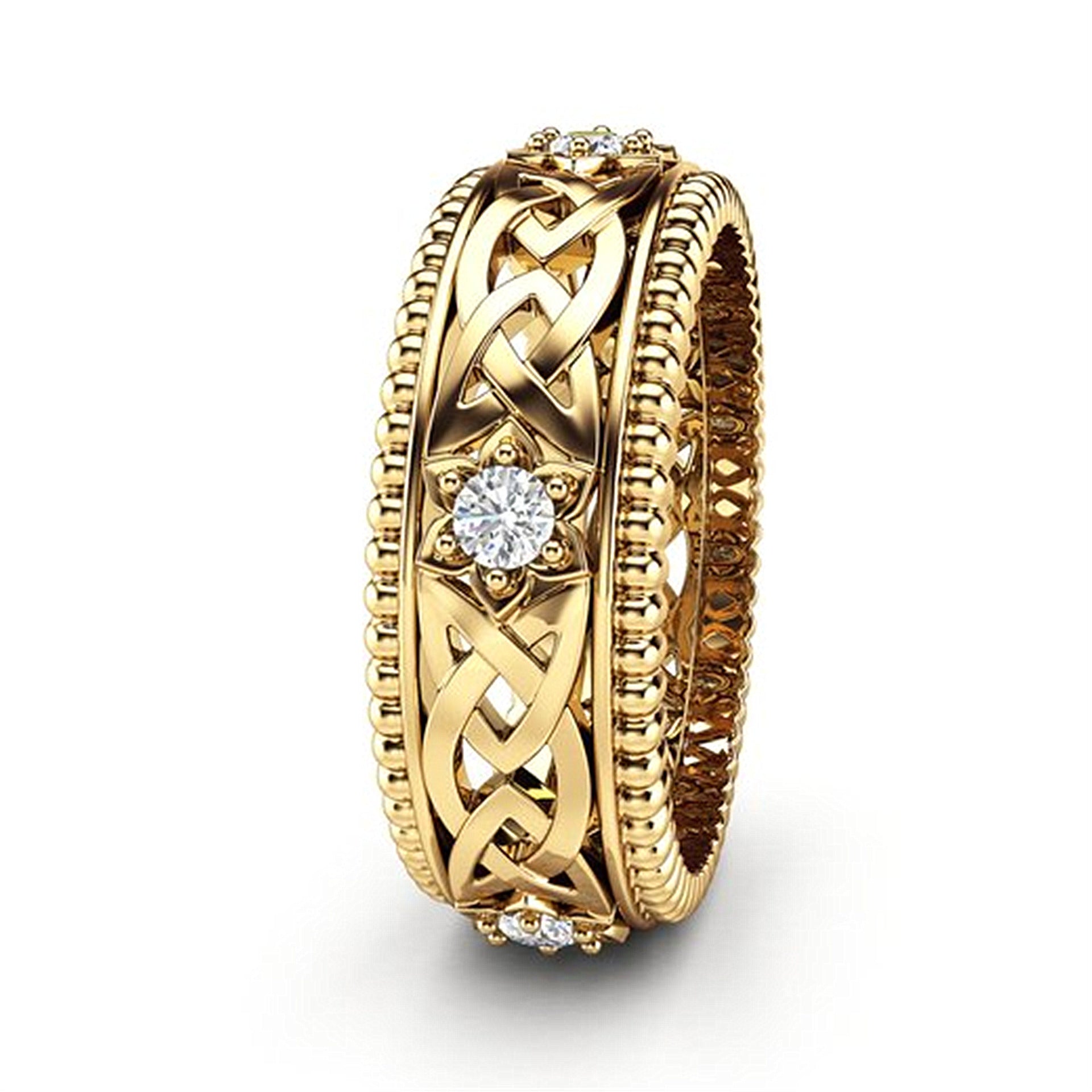 14k Plated White Diamond Ring Hollow Pattern Wedding Ring