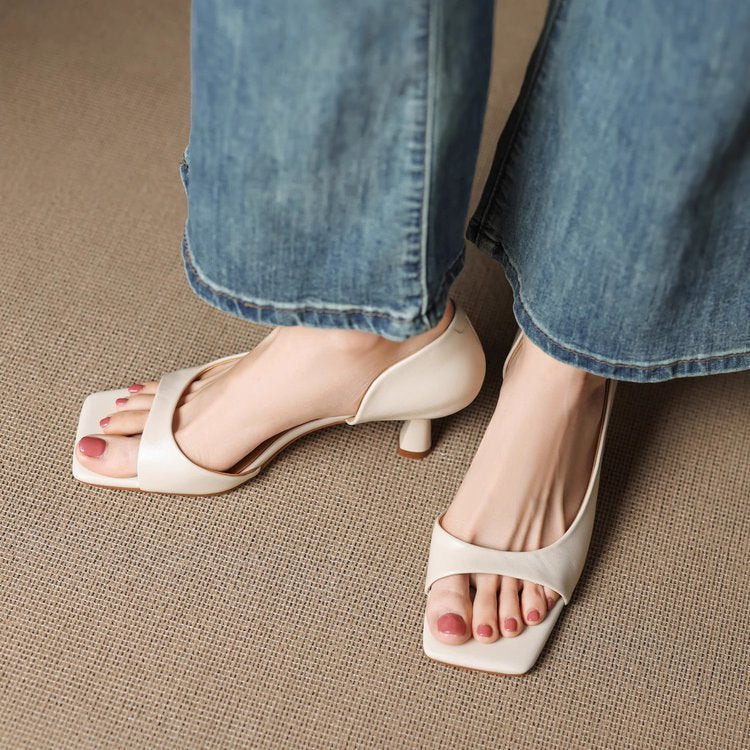 Simple One-strap Sandals Square Toe Open Toe Thin Heel Peep Toe Shoes